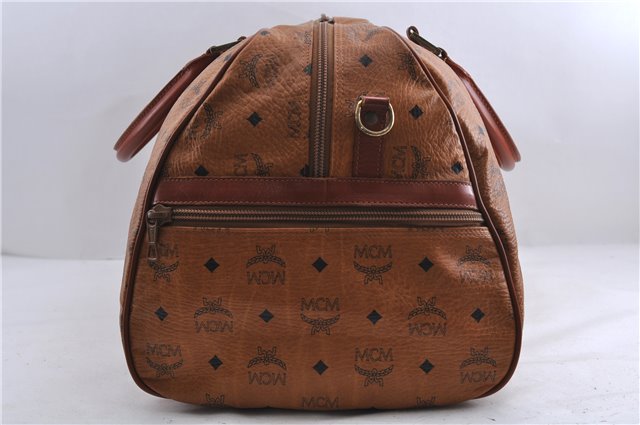 Authentic MCM Visetos Leather Vintage Travel Boston Bag Brown 1747D