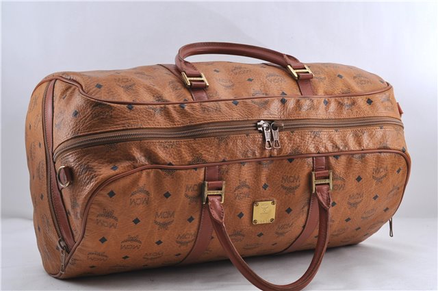 Authentic MCM Visetos Leather Vintage Travel Boston Bag Brown 1747D