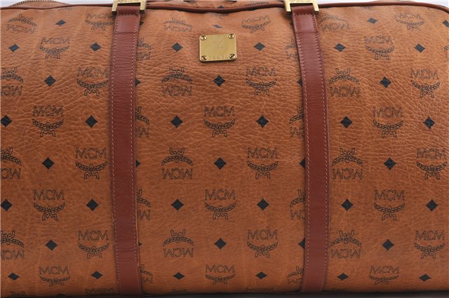 Authentic MCM Visetos Leather Vintage Travel Boston Bag Brown 1747D