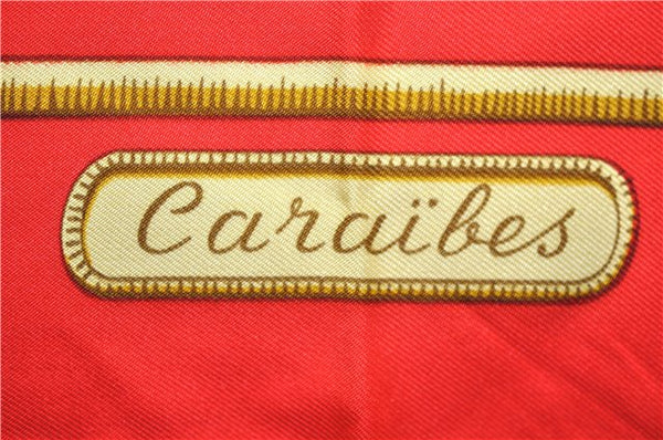 Authentic HERMES Carre 90 Scarf "caraibes" Silk Red 1751E