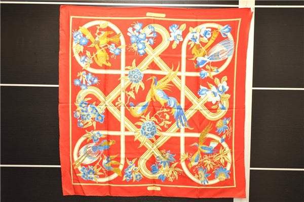 Authentic HERMES Carre 90 Scarf "caraibes" Silk Red 1751E