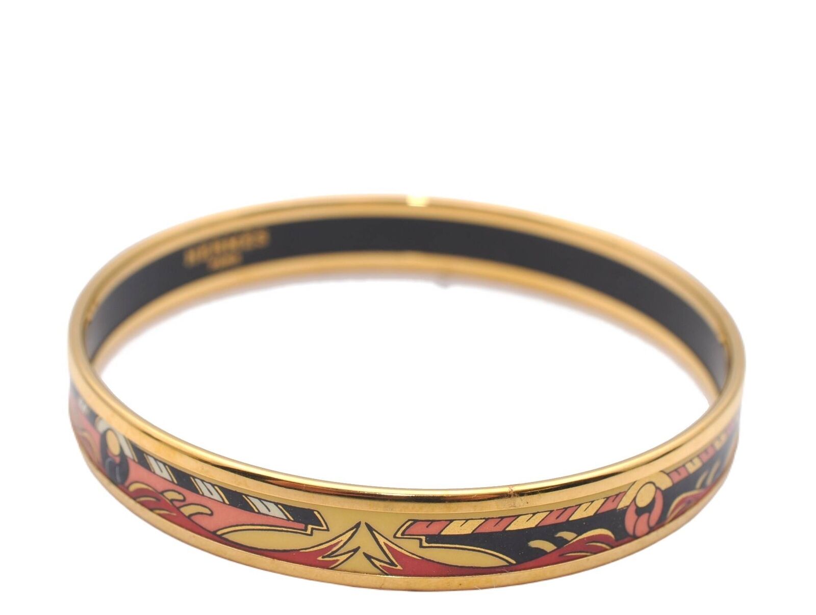 Authentic HERMES Email PM Bangle Rope Motif Gold Black Red 1752B