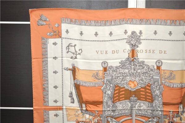 Authenti HERMES Carre 90 Scarf "VUE DU CAROSSE DE LA GALERE" Silk Orange 1753E