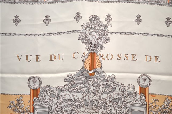 Authenti HERMES Carre 90 Scarf "VUE DU CAROSSE DE LA GALERE" Silk Orange 1753E