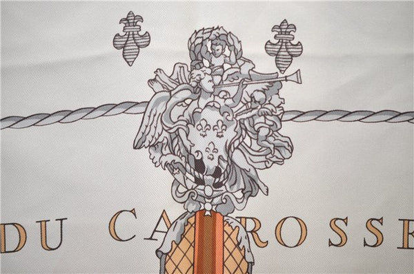 Authenti HERMES Carre 90 Scarf "VUE DU CAROSSE DE LA GALERE" Silk Orange 1753E