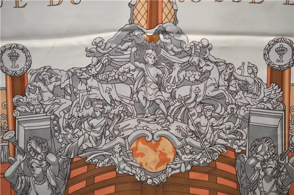 Authenti HERMES Carre 90 Scarf "VUE DU CAROSSE DE LA GALERE" Silk Orange 1753E