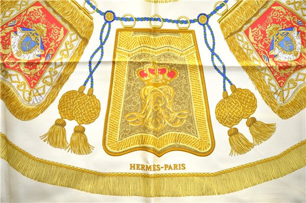 Authentic HERMES Carre 90 Scarf "Poste et Cavalerie" Silk Ivory 1754E