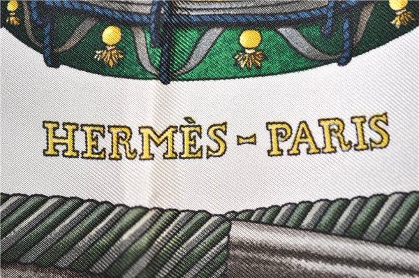 Authentic HERMES Carre 90 Scarf "LES TAMBOURS" Silk Green 1757F