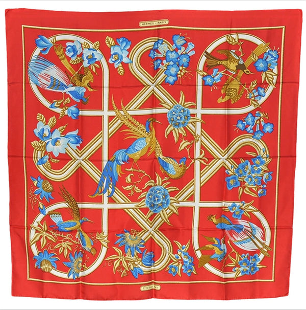 Authentic HERMES Carre 90 Scarf "caraibes" Silk Red 1758F