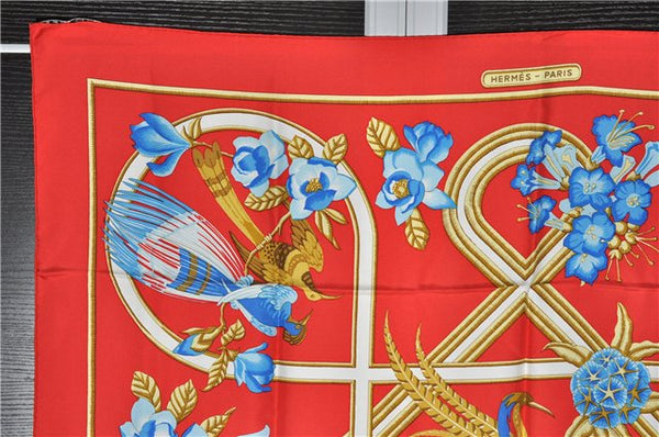 Authentic HERMES Carre 90 Scarf "caraibes" Silk Red 1758F