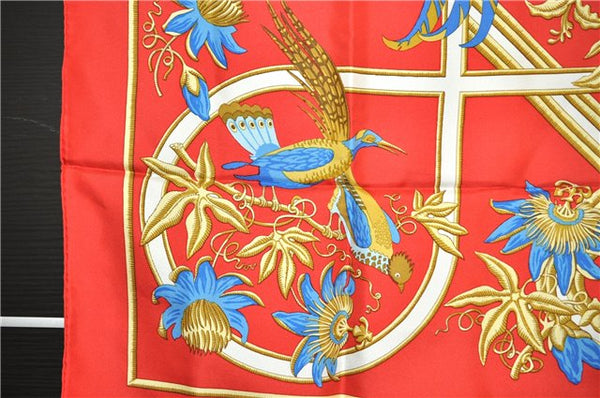 Authentic HERMES Carre 90 Scarf "caraibes" Silk Red 1758F