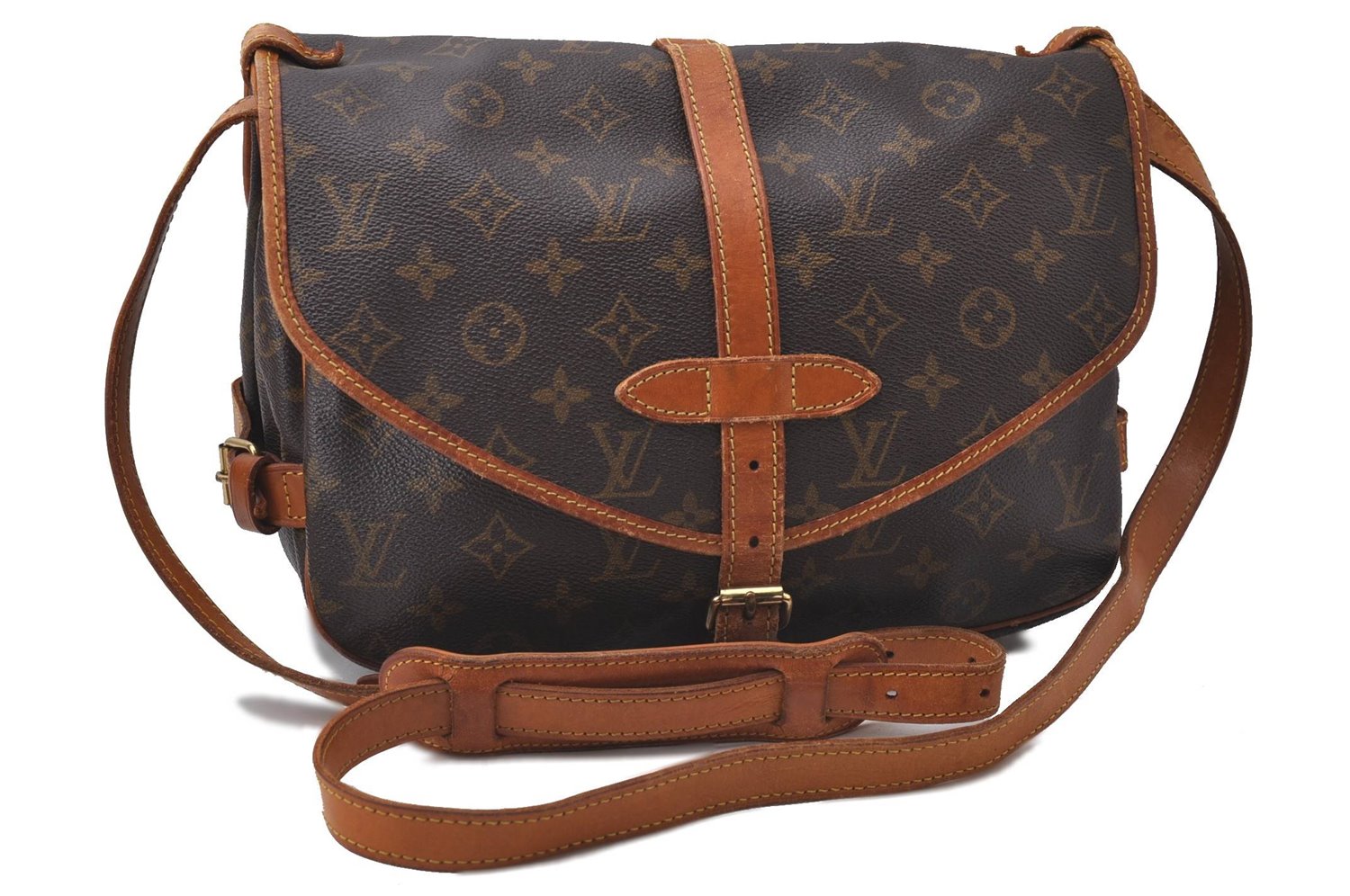 Auth Louis Vuitton Monogram Saumur 30 Shoulder Cross Body Bag M42256 LV 1760D