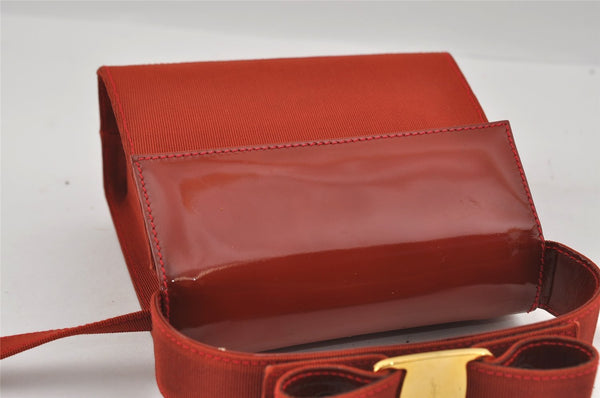 Authentic Salvatore Ferragamo Vara Ribbon Leather Canvas 2Way Hand Bag Red 1760I