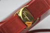 Authentic Salvatore Ferragamo Vara Ribbon Leather Canvas 2Way Hand Bag Red 1760I