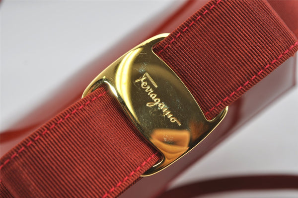Authentic Salvatore Ferragamo Vara Ribbon Leather Canvas 2Way Hand Bag Red 1760I
