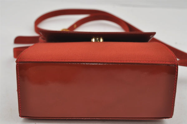 Authentic Salvatore Ferragamo Vara Ribbon Leather Canvas 2Way Hand Bag Red 1760I