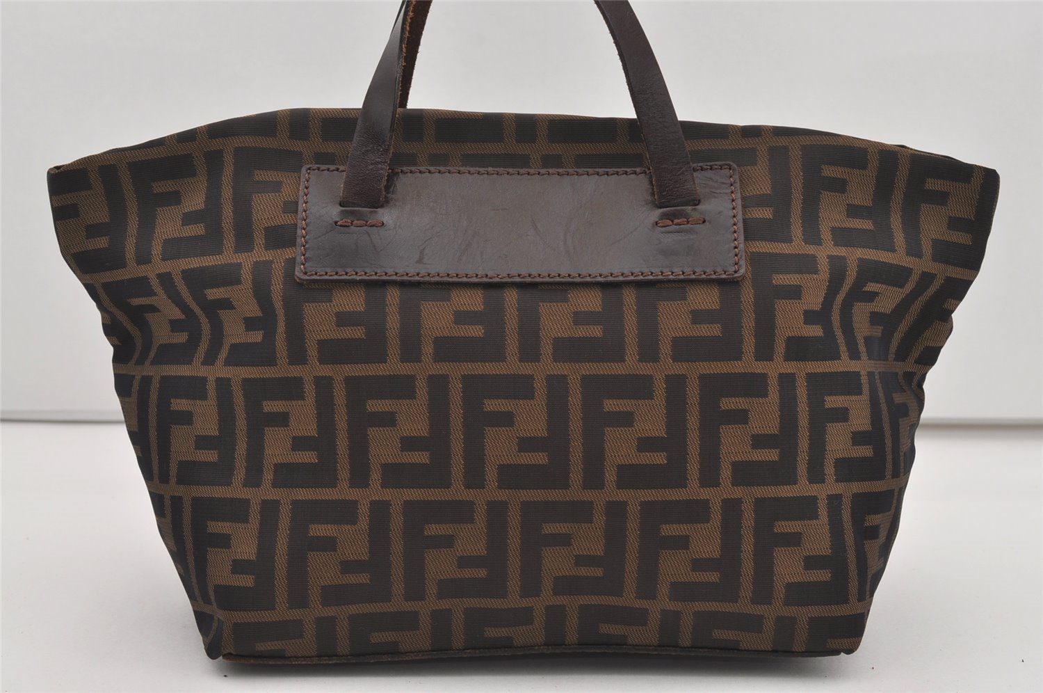 Authentic FENDI Zucca Folding Tote Hand Bag Purse Nylon Leather Brown 1764I
