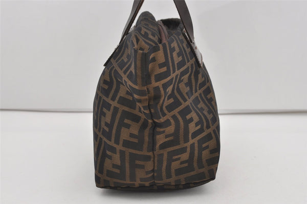 Authentic FENDI Zucca Folding Tote Hand Bag Purse Nylon Leather Brown 1764I