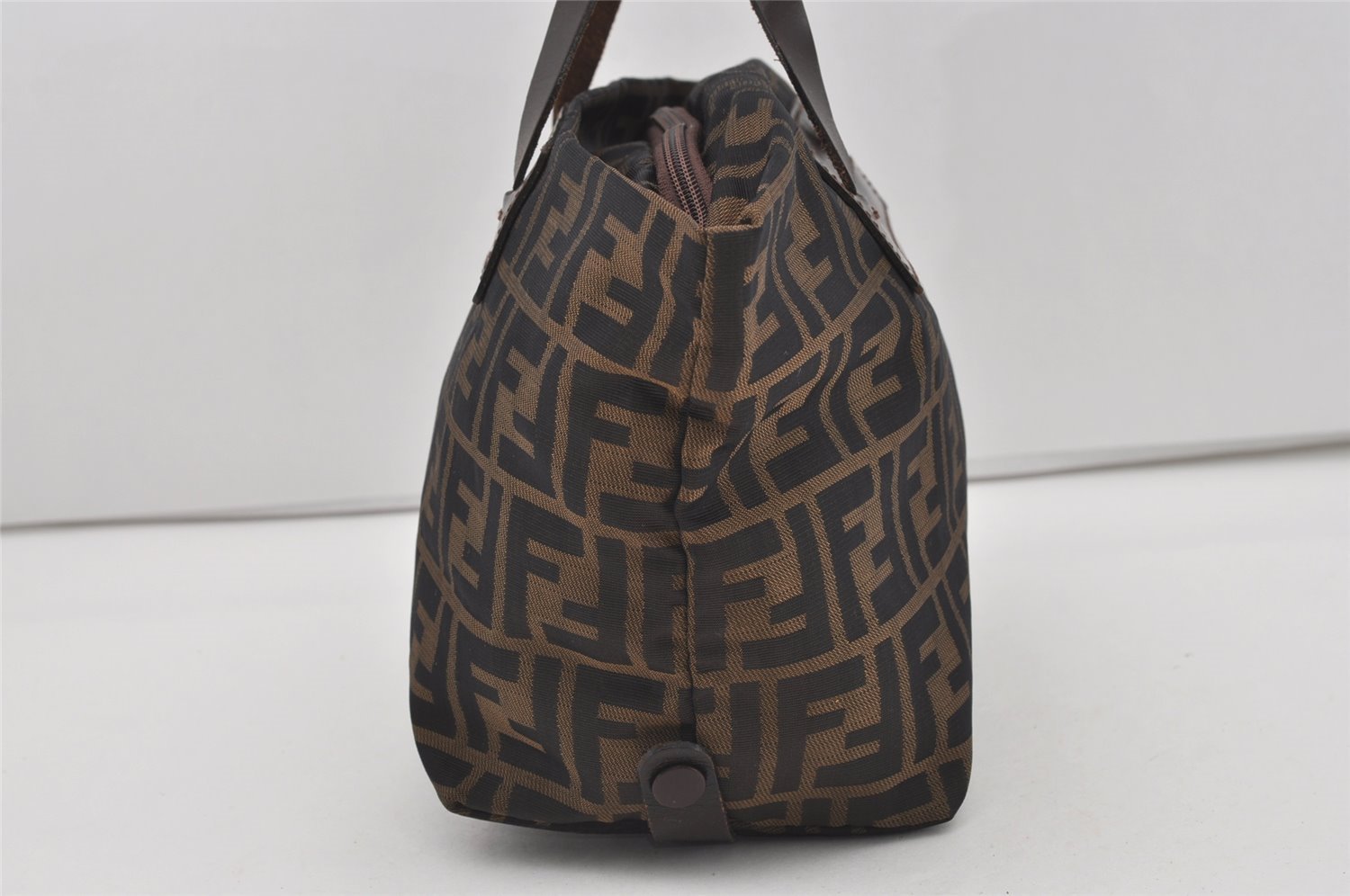 Authentic FENDI Zucca Folding Tote Hand Bag Purse Nylon Leather Brown 1764I