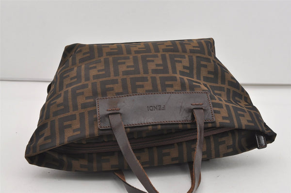 Authentic FENDI Zucca Folding Tote Hand Bag Purse Nylon Leather Brown 1764I