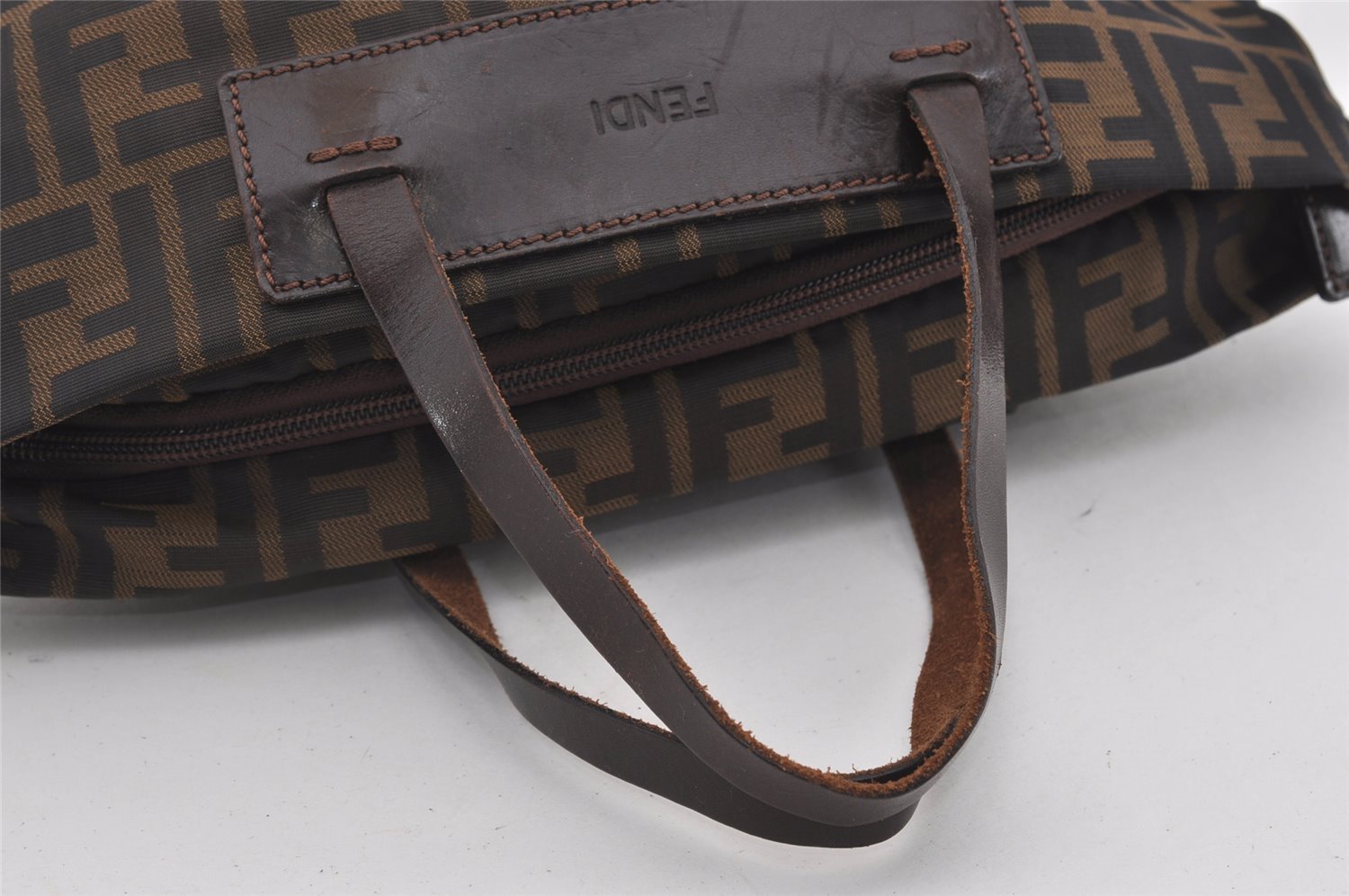 Authentic FENDI Zucca Folding Tote Hand Bag Purse Nylon Leather Brown 1764I