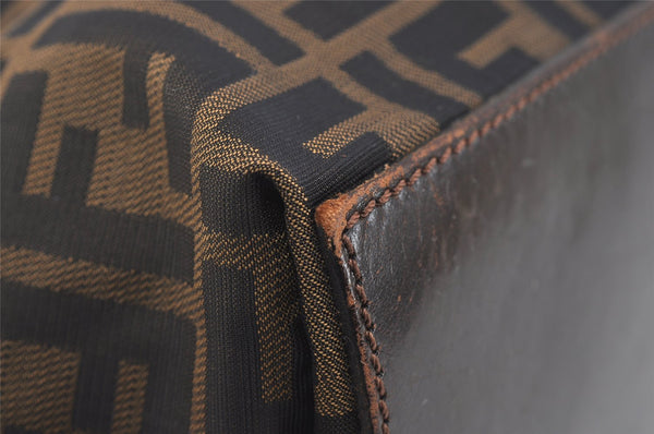 Authentic FENDI Zucca Folding Tote Hand Bag Purse Nylon Leather Brown 1764I