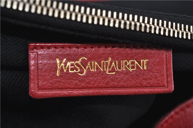 Authentic YVES SAINT LAURENT Muse Two Shoulder Bag Leather Canvas Red 1766F