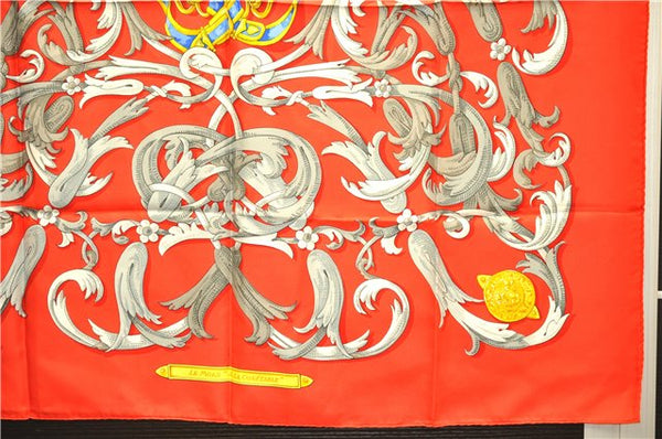 Authentic HERMES Carre 90 Scarf "LE MORS A LA CONETABLE" Silk Red 1767E