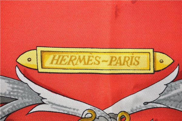 Authentic HERMES Carre 90 Scarf "LE MORS A LA CONETABLE" Silk Red 1767E