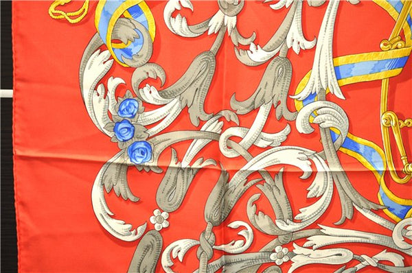 Authentic HERMES Carre 90 Scarf "LE MORS A LA CONETABLE" Silk Red 1767E