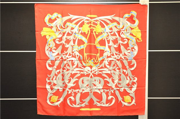 Authentic HERMES Carre 90 Scarf "LE MORS A LA CONETABLE" Silk Red 1767E