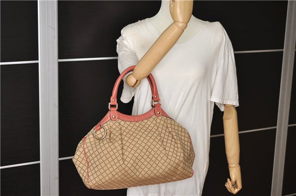 Authentic GUCCI Diamante Sukey Tote Bag Canvas Leather 211944 Brown 1790F