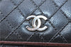 Authentic CHANEL Calf Skin Bicolore CoCo Mark Long Wallet Purse Black 1800C