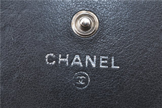 Authentic CHANEL Calf Skin Bicolore CoCo Mark Long Wallet Purse Black 1800C