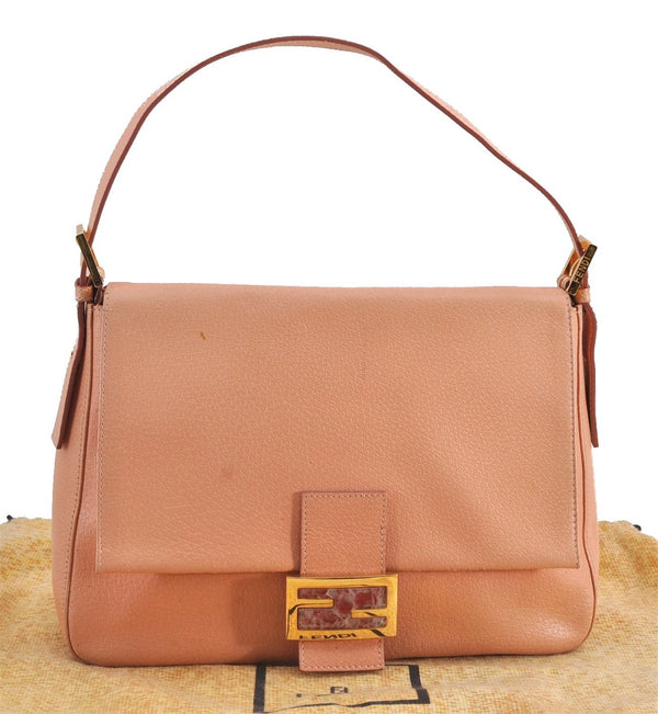 Authentic FENDI Mamma Baguette Shoulder Hand Bag Purse Leather Pink 1807F