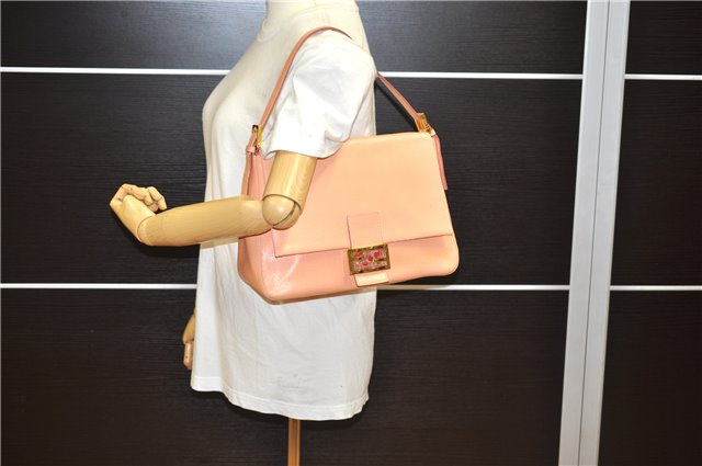Authentic FENDI Mamma Baguette Shoulder Hand Bag Purse Leather Pink 1807F