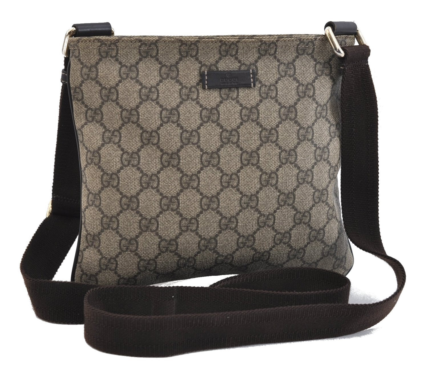 Authentic GUCCI Shoulder Cross Body Bag Purse GG PVC Leather 201538 Brown 1814F