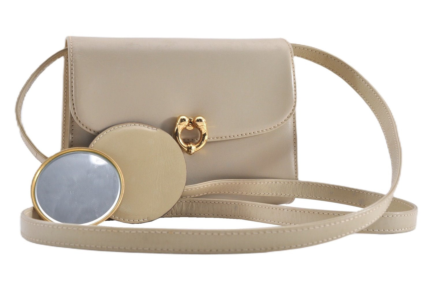 Authentic GUCCI Vintage Shoulder Cross Body Bag Purse Leather Beige 1821G