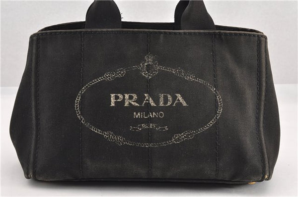 Authentic PRADA Vintage Canapa M Denim Tote Hand Bag BN1877 Black 1822G