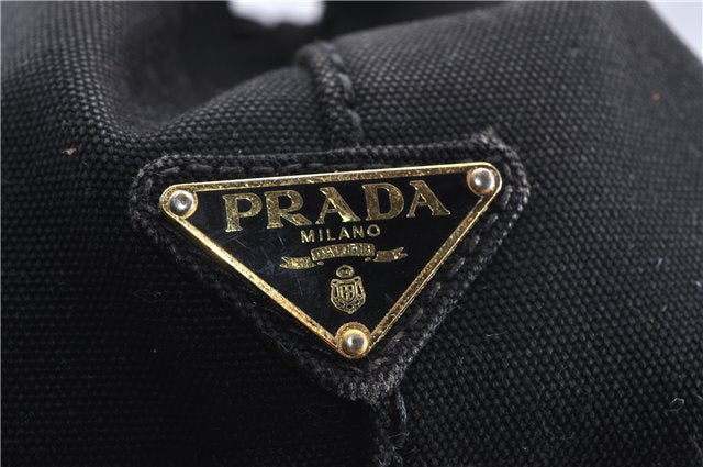Authentic PRADA Vintage Canapa M Denim Tote Hand Bag BN1877 Black 1822G