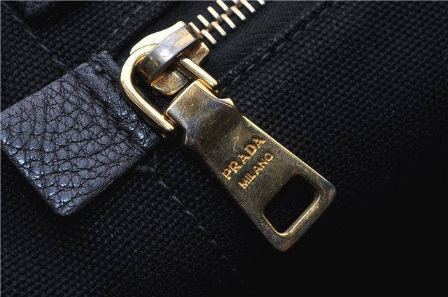 Authentic PRADA Vintage Canapa M Denim Tote Hand Bag BN1877 Black 1822G
