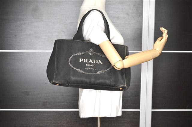 Authentic PRADA Vintage Canapa M Denim Tote Hand Bag BN1877 Black 1822G