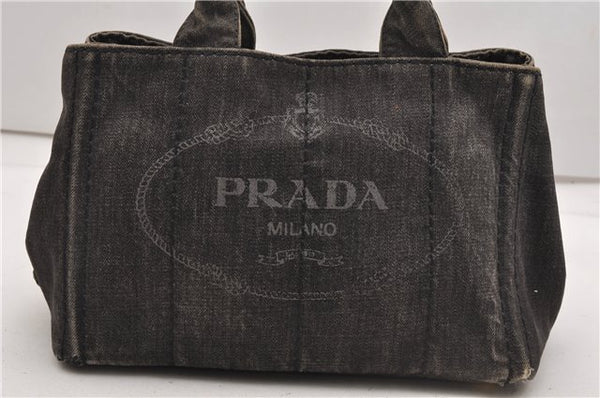 Authentic PRADA Canapa SS 2Way Shoulder Hand Bag Denim B2439G Black 1823G