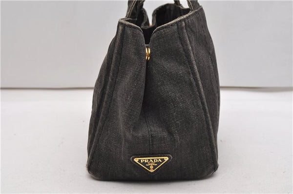 Authentic PRADA Canapa SS 2Way Shoulder Hand Bag Denim B2439G Black 1823G