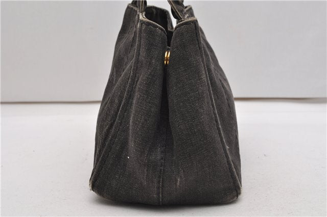 Authentic PRADA Canapa SS 2Way Shoulder Hand Bag Denim B2439G Black 1823G