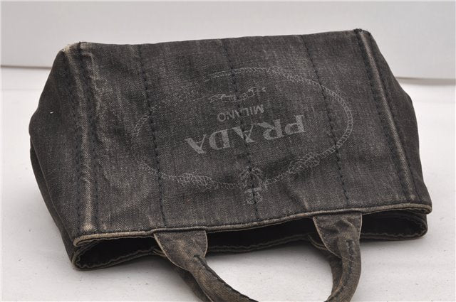 Authentic PRADA Canapa SS 2Way Shoulder Hand Bag Denim B2439G Black 1823G