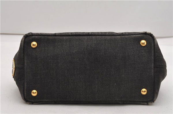 Authentic PRADA Canapa SS 2Way Shoulder Hand Bag Denim B2439G Black 1823G