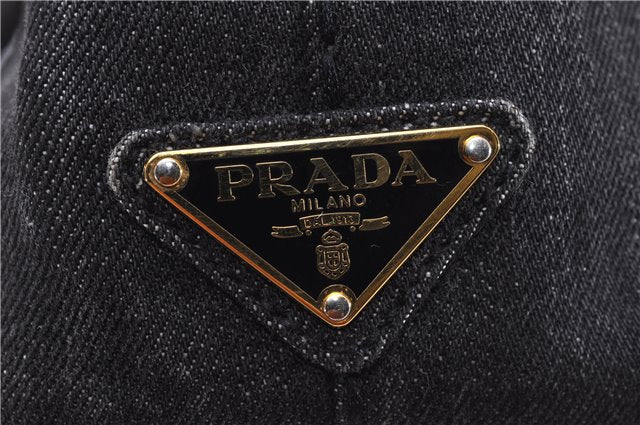 Authentic PRADA Canapa SS 2Way Shoulder Hand Bag Denim B2439G Black 1823G