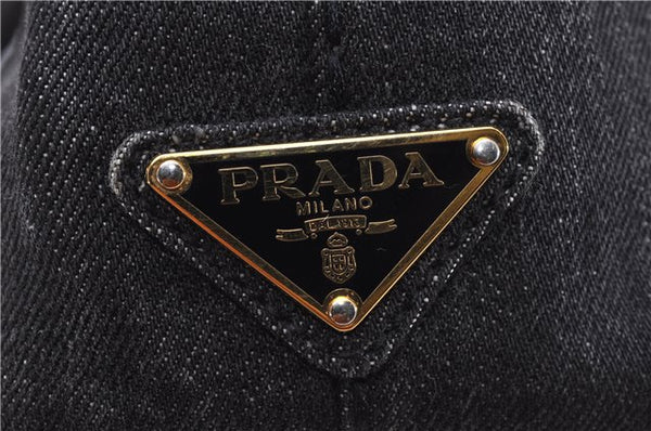 Authentic PRADA Canapa SS 2Way Shoulder Hand Bag Denim B2439G Black 1823G