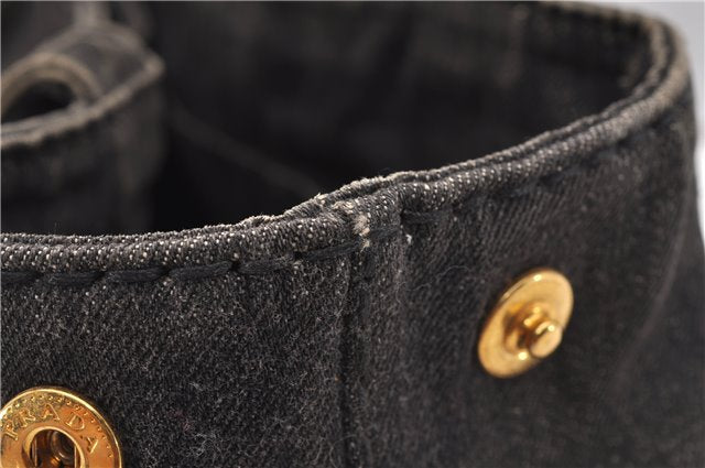 Authentic PRADA Canapa SS 2Way Shoulder Hand Bag Denim B2439G Black 1823G